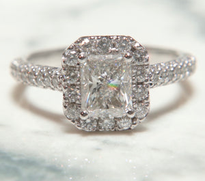 2.00CT T.W. Radiant Halo Engagement Ring In 14K White Gold
