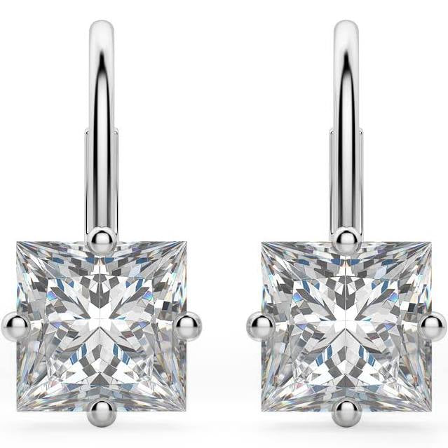 18k Princess Cut Diamond Dangle Earrings