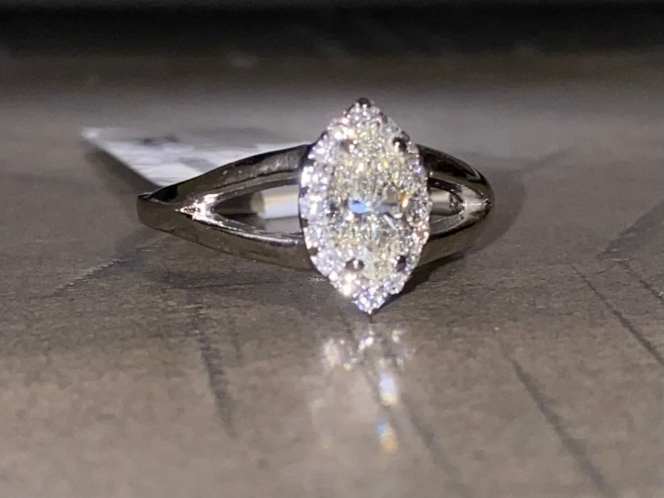 1.15CT T.W. Marquise Halo Engagement Ring In 14k White Gold